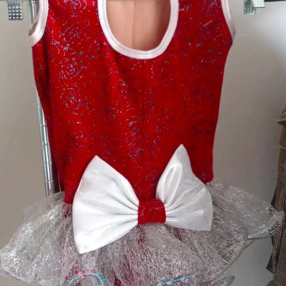 On The Dance Floor Red velvet and silver details dance  costume